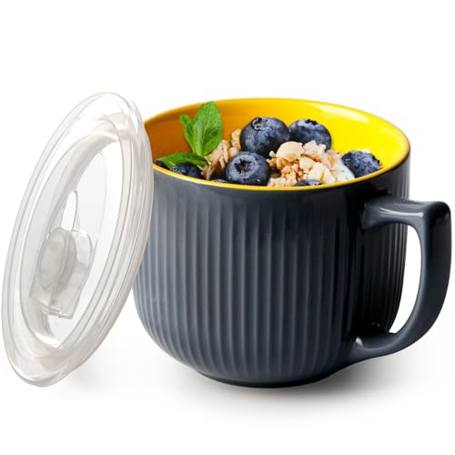 NUTRIUPS Mikrowellen Keramik Suppenschüssel mit Henkel, 900ml Suppentassen...