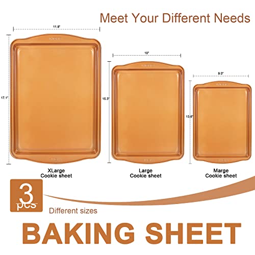 Wokic 3-Piece Nonstick Baking Pans Set , Baking Sheet Set With Wide Edge, Half/Jelly Roll/Quarter Baking Tray, Dishwasher Safe Easy Clean For Kitchen Oven Pan Bakeware Set… #TOP2