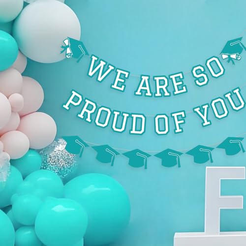 Image of We Are So Proud Of You Banner Graduation Party Decorations Congrats Grad Cap Garlands Wall Sign Teal