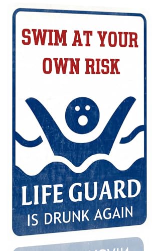 Pool Decorations Outdoor Pool Decor Swim At Your Own Risk Pool Sign Pool Deck Accessories...
