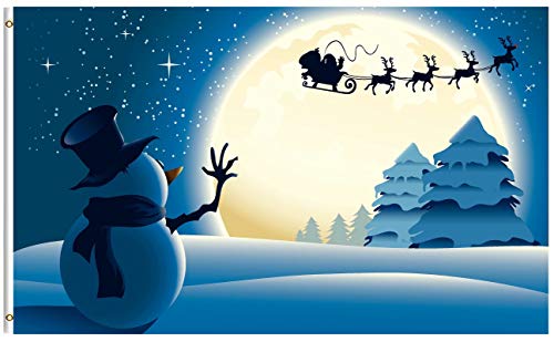 ShineSnow Winter Snowman Christmas Santa Claus On Sleigh Snow Reindeer Moon 3x5 Feet