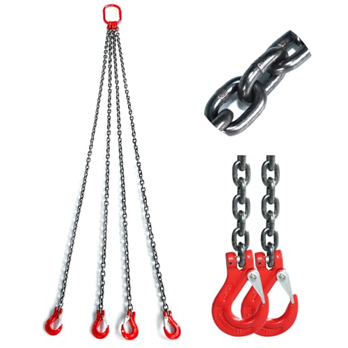 Gedlex Cadena de Elevación, Cadena de Acero al Manganeso G80, Capacidad de Elevación 3000 kg, 4 Cadenas con Ganchos para Elevar Cargas
