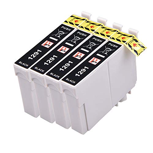 PerfectPrint Lot de 4 cartouches d'encre noires compatibles T1291 pour Epson SX235 W SX420 W SX425 W SX435 W SX440 W SX445 W SX525WD SX535WD SX620FW Stylus Office B42WD, BX305 F, BX305FW, BX305FW Plus, BX320FW BX525WD BX535WD BX625FWD BX630FW BX635FWD BX925FWD BX935FWD WF-3010DW WF-3520DWF WF-353