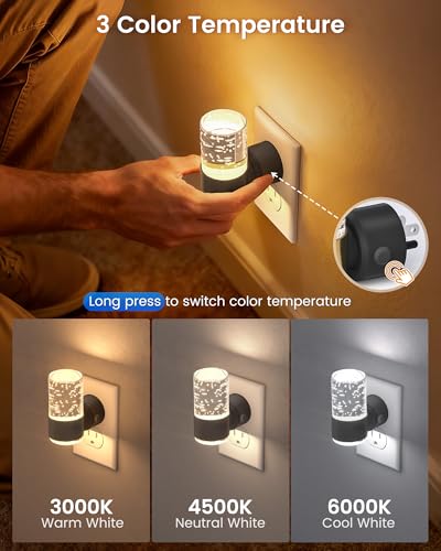 Image of NIORSUN Night Light Plug into Wall, Dimmable Nights Lights with 3 CCT & 5 Brightness Levels, Slim Acrylic Plug in Night Light, Auto Dusk to Dawn Sensor for Stairs, Hallway, Bathroom(6 Pack, Black)