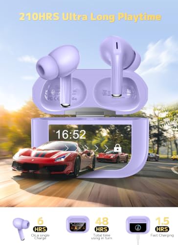 Image of Bucephalus Wireless Earbuds, Ear Buds Active Noise Cancelling with Smart Charging Case, Bluetooth 5.4 Headphones, 48H Playtime & Bass Stereo Sound, Compatible with iPhone, Android, Pad - Aurora Purple