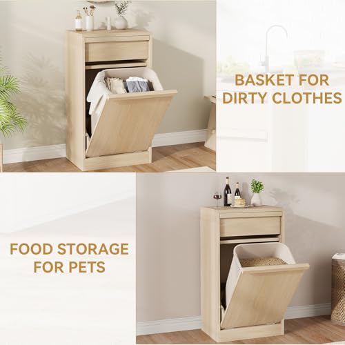GarveeHome Tilt Out Trash Cabinet, Modern Trash Cabinet with 10 Gallon Storage, Hidden Freestanding Garbage Can Cabinet Laundry Hamper for Kitchen Dining Living Room