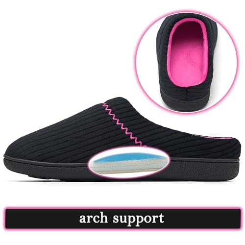 Image of House Slippers for Women with Arch Support | Memory Foam Non-Slip, Two Tone Embroidered Soft Home Slippers, All Season Comfort