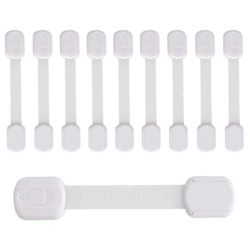 10 - Pack Child Safety Strap Locks Cabinet Locks - Secure, Quick - Fit Adhesive,Suitable for All Types of Furniture, Bathroom Cabinets, and Kitchen Ovens Toilet Seats