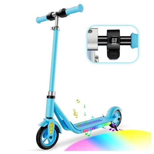 Escroll Scooter eléctrico para niños, con luz arcoíris Colorida, Pantalla LED, Altavoz Bluetooth,Alcance 8 km,4 ajustes de Altura,3 Modos de Velocidad para niños de 6 a 12 años