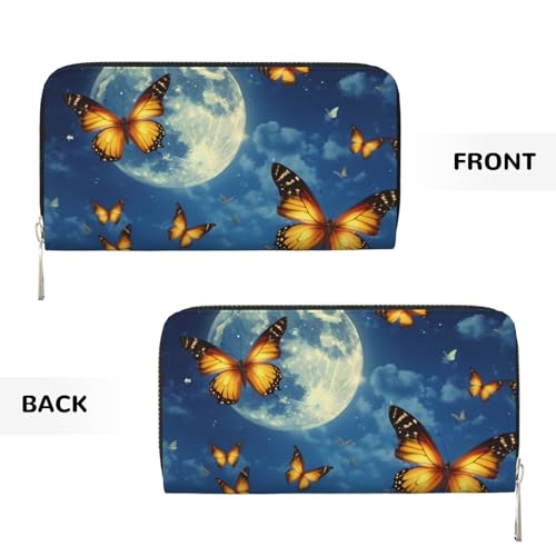 Dancing Butterfly print Leather Wallet for Women Men,Women's Leather Clutch Wallet with Zip,Large Capacity3