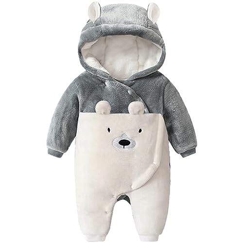 Image of Fairy Baby Newborn Baby Snowsuit Bear Onesie Romper Winter Warm Coat Infant Fleece Footie Jumpsuit for Girls Boys 0-18M