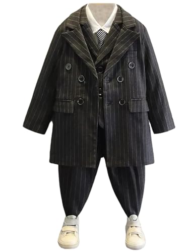 Costume de cérémonie à rayures pour garçon avec veste longue gilet et pantalon formel
