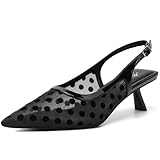 Mostrin Black Polka Dot Slingback Kitten Heels Sexy Pointed Toe Pumps Low Heel Dress Shoes for Dating Party Working Size 8