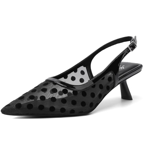 Image of Mostrin Kitten Heels for Women Pointed Toe Pumps Patent Leather Low Heel Slingback Heels with Buckle Dress Shoes for Dating Party Working