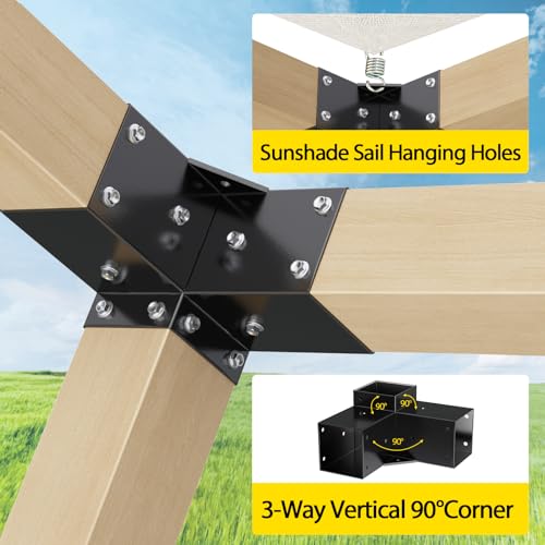 APRILSOUL 4x4 Pergola Kit, Includes 4 Three-Way Corner Brackets and Post Bases for 3.5" Wood Posts, Durable Right Angle Hardware for Outdoor Gazebo Structures by APRILSOUL - Image 3