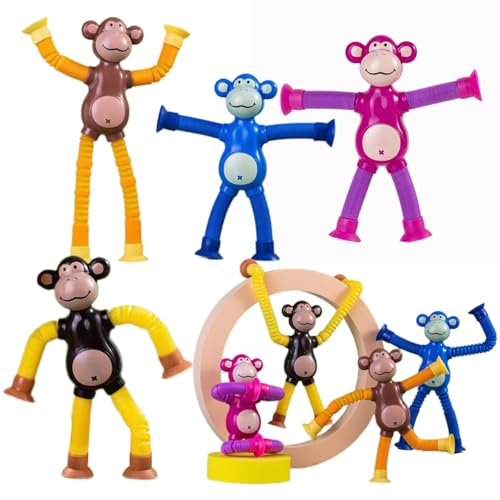 Saugnapf Spielzeug Kinder,Minging 4 Stück Teleskop Saugnapf Affen Spielzeug Lustiges Pädagogisches Stressabbau-Spielzeug Saugnapf Saugnäpfe Kinder Mit Autismus Um Stress Abzubauen Sensorik Spielzeug