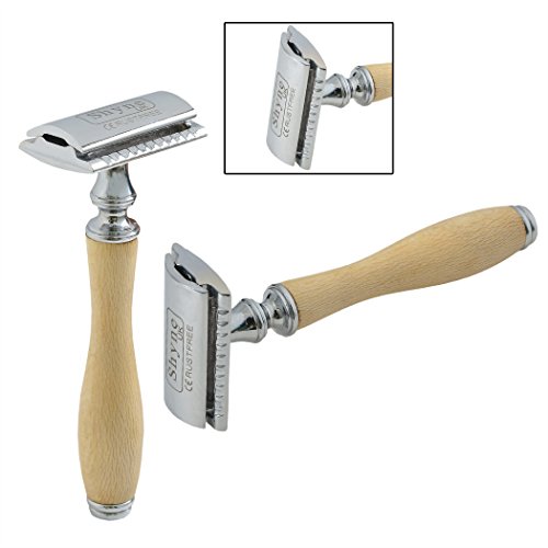 Cream Wooden Handle Safety Razor + 10 double edge shaving blades shaver