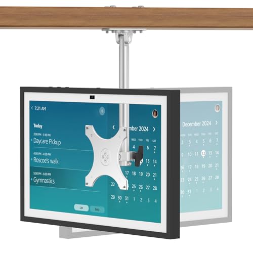 Almoz Under Cabinet Mount for Echo Show 15 Height Adjustable Stand Wide Range of Motion Keeps Counters Clear Tilt and Swivel Mount for All Show 15 Generations Also Fits Show 21 (Height-Silver)