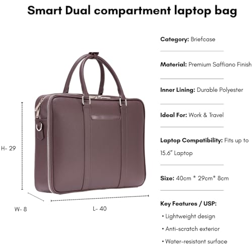 Image of Dash Designs Premium Laptop Bag 15.6 Inch for Men | Saffiano PU Office Messenger Briefcase | Water Resistant Anti-Scratch Business Bag | Lightweight Shoulder Bag for Work Travel