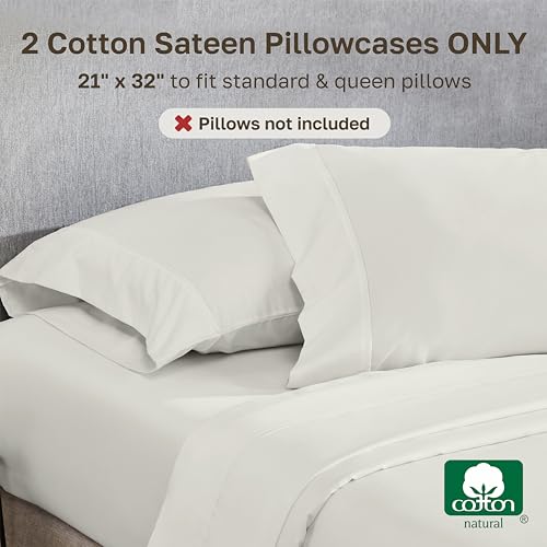 Image of California Design Den Standard Queen Size Pillowcase Set - 400 Thread Count, 100% Cotton Sateen, Set of 2 Pillow Covers, Soft and Breathable - Ivory (Pale Tone)