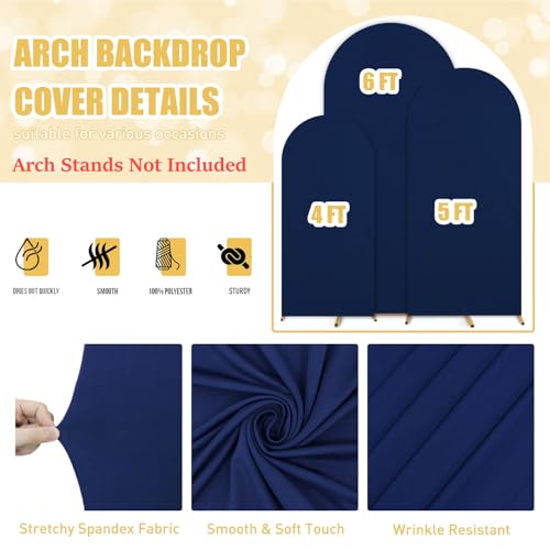FUHSY Spandex Wedding Arch Cover Set of 3 Navy Blue Arch Backdrop Cover 4FT 5FT 6FT Chiara Wall Backdrop Covers for Arch Stand Covers Arches Cover for Wedding Birthday Party Banquet Decor by FUHSY - Used condition - Image 2