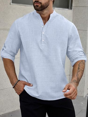 Image of GRECIILOOKS Kurta for Man | Shirt for Man Regular Fit | Mens Casual Shirts | Linen Shirt for Man's | Full Sleeve Shirts for Mens Stylish | Mandarin Collar | Kurta Placket Style