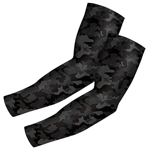 CHOO Camouflage Compression Sports Sleeves - Tattoo Cover Up - Tennis Fishing Running, Adult L Black (1 Pairs)