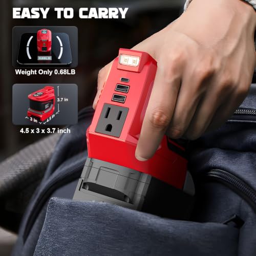 Image of LIVOWALNY 220-250W Power Inverter Compatible with Milwaukee 18V Battery - DC 18V to AC 110-120V Power Station with 1 AC Outlet - 2 USB 1 Type-C & LED Light for Camping Power Outage - Tool Only(2 Pack)