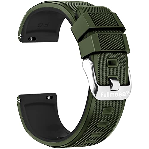 Fullmosa Bracelets de montre en silicone 18mm Compatible avec Huawei Watch / Fit,Bracelet Smartwatch avec mécanisme de libération rapide femmes hommes,18mm Haut vert / Fond noir + Boucle argent Cover