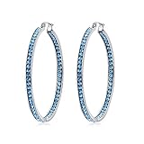 CiNily Earring Hoops-Large Hoops Stainless Steel Hoop Earrings for Women Blue Cubic Zirconia Big...