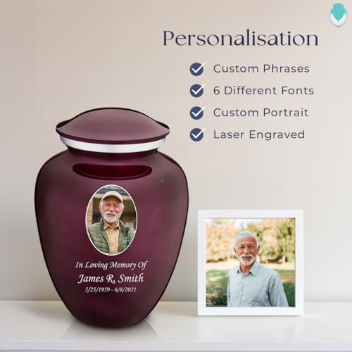 Image of Geturns Embrace Adult Personalized Picture Cremation Urns for Human Ashes I Large Photo Cherry Purple Funeral Urn for Men and Women I 200 lbs