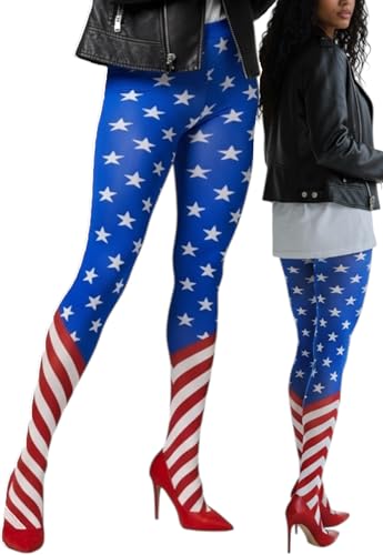 Image of ToBeInStyle Women's Superhero Superwoman American Flag Opaque Tights Costume Pantyhose
