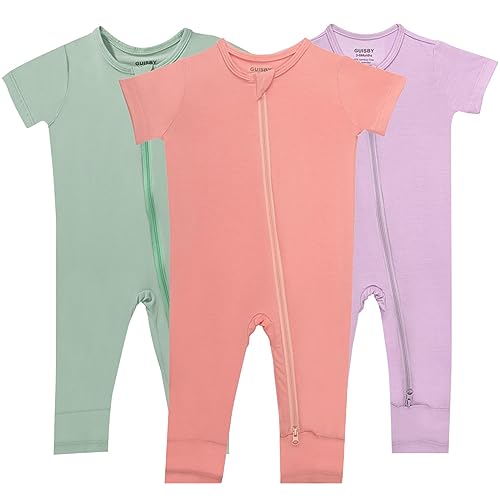 Image of GUISBY Rayon Made from Bamboo Baby Pajamas, Summer Short Sleeve Footless Rompers, 2 Way Zipper Sleeper