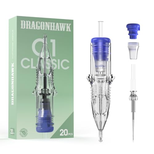 Image of Dragonhawk Classic C1 1003RL Tattoo Needle Cartridges | 20 Clear Round Liners, Individually Sealed, Fine Lining and Detailed Outlines for Beginners and Artists