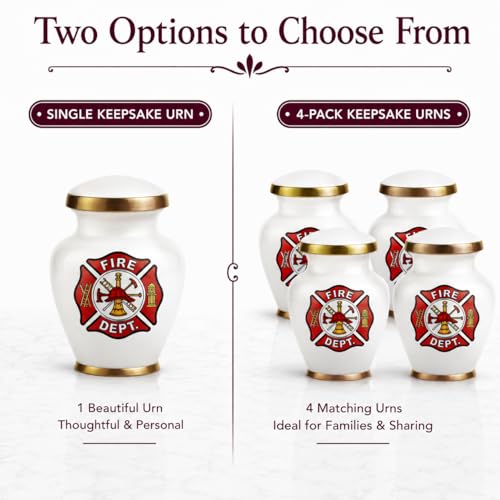 Image of Trupoint Memorials Small Urns for Human Ashes Keepsake, Military and Patriotic Decorative Mini Cremation Urn for Veteran Adult Men and Women, White Red Fireman