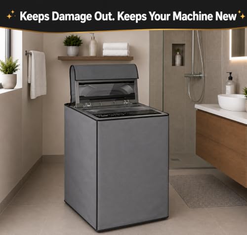 Image of Washing Machine Cover Top Load 6kg to 7.5kg | Heavy Duty Waterproof Polyester Protective Cover | Dustproof & UV Resistant | Universal Fit For All Fully Automatic Machine (Gray)