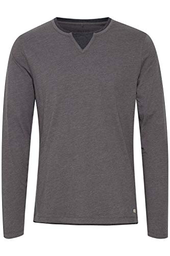Blend BHLeonas Herren Longsleeve Langarmshirt Shirt mit Rundhals-Ausschnitt Double Layer V-Neck Look Baumwollmischung Regular fit, Größe:2XL, Farbe:Pewter Mix (70817)