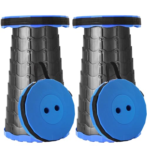 Doseno Upgraded Foldable Stool Thickened Set of 2, Portable Collapsible Stool Retractable Stool, Foldable Portable Collapsible Chair for Fishing, Hiking Tours, BBQ, Parties, Outdoor Activities (Blue)