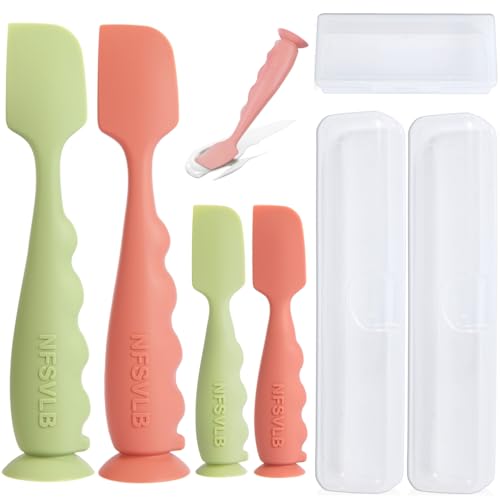 Image of NFSVLB Diaper Cream Spatula with Case,2 Large 2 Mini Butt Paste Spatula with 3 Travel Case,Soft Baby Butt spatula Diaper Cream Applicator diaper Rash spatula Bum spatulas Brush (Red-Green)