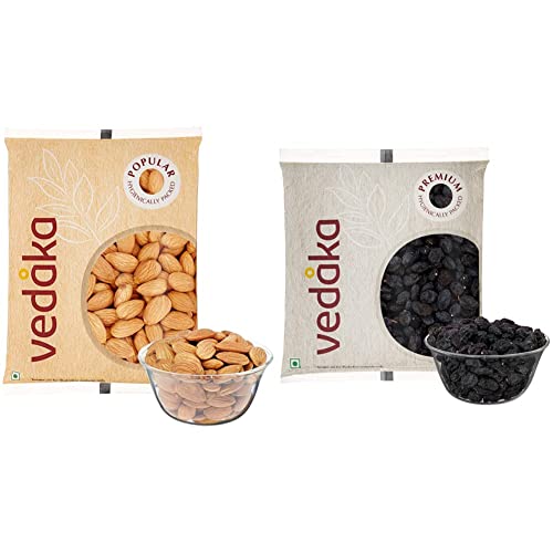 Image of Amazon Brand - Vedaka Popular Whole Almonds, 200g and Amazon Brand - Vedaka Premium Black Raisins, 100 g
