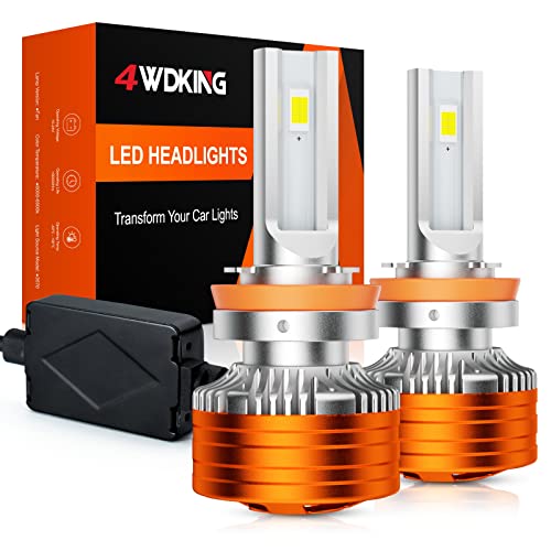 4WDKING H11/H8/H9 LED Headlight Bulbs, 16000 Lumens Super Bright for Low Beam/Fog Light 120W 6500K Bright Headlights Conversion Kit IP68 Waterproof Pack of 2