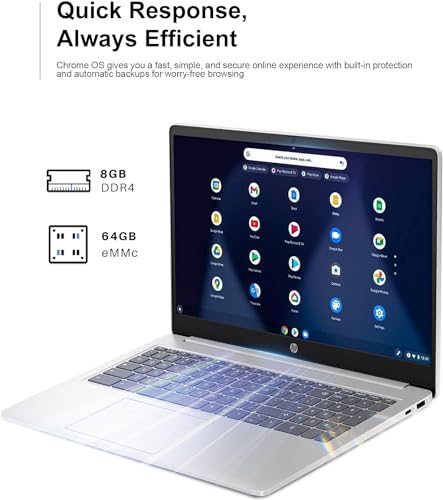 Image of HP 2023 Newest Chromebook Laptop Student Business, 15.6 inch HD Display, 8GB LPDDR5 RAM, 320GB Storage (64GB eMMC+256GB MSD), Quad-Core Intel Processor N200, Long Battery, Chrome OS, with Cleaning Brush