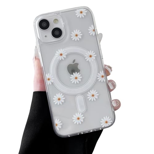 ZTOFERA for iPhone 15 Magnetic Case Compatible with Magsafe,Aesthetic Floral Pattern Design Cute for Girl Women,Anti-Drop Protective Hard Phone Cover for iPhone 15-Daisy