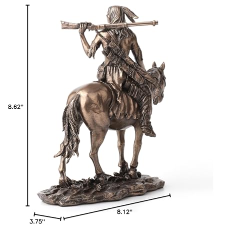 Estatua de resina con acabado bronce de nativo americano a caballo miniatura 6