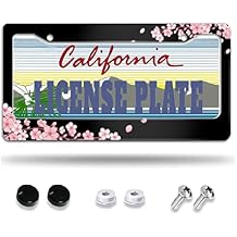License Plate Frame Cherry Blossom License Plate Frames,Decorative Car Tag Frames Aluminum Metal License Plate Holder for US Canada Standard 12x6Inch