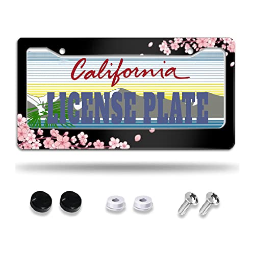 License Plate Frame Cherry Blossom License Plate Frames,Decorative Car Tag Frames Aluminum Metal License Plate Holder For Us Canada Standard 12X6Inch #TOP21
