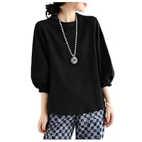 【みにまろ】未使用バルーンスリーブ黒シャツ(袖部分ダイヤ型の模様) Amazon.co.jp: プルオーバー 七分袖 無地 レディース クルー