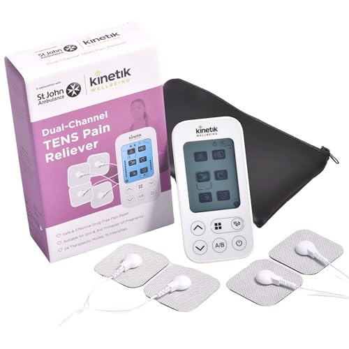 Kinetik Wellbeing Dual-Channel TENS Machine for Pain Relief - Muscle Stimulator Machine for Men Women 15 Intensities 24 Modes - Safe for Pregnancy & Sciatica - in Association with St John Ambulance