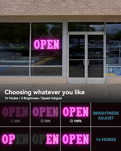 Image of Open Sign for Business, 30 inchx10 inch Jumbo Open Sign with Timer and Remote Control, Dynamic Light Modes Led Signs for Storefront Window Bar Salon Cafes Retail Shops Pink