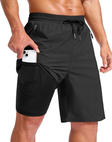 Image of G Gradual Mens Swim Trunks with Compression Liner 7 inch /9'' Quick Dry Board Shorts Swimsuit Bathing Suit for Men Zipper Pockets